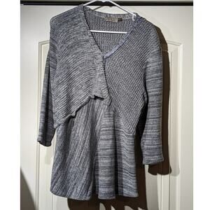 Zele 100% Flax Variegated Gray V-Neck Raw Edge Lightweight Sweater Women Sz XXL